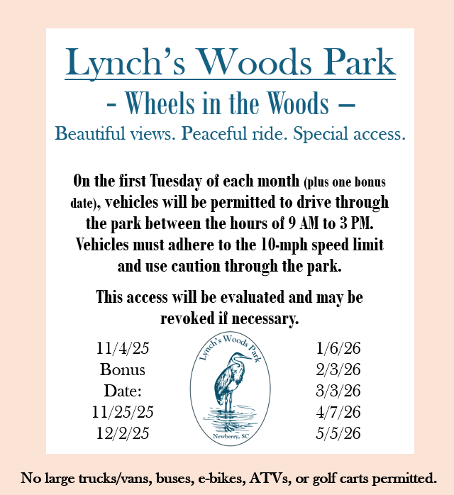 Lynch's Woods Park vehicle access day flyer.